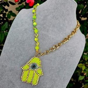 Neon Yellow Hand Eye Necklace